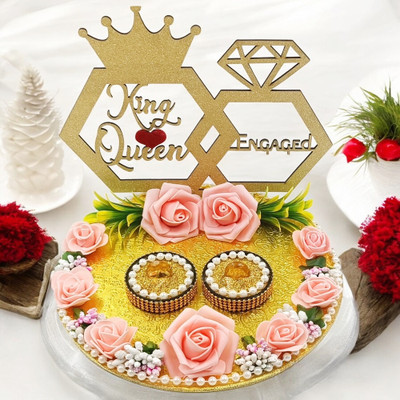 The Hnadvark DesiCraftr engagement ring platter king and queen Ceremony plate Wood, Plastic Decorative Platter(White, Gold)