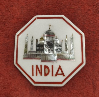 Essttrive White Marble Handcrafted Taj Mahal inlay Stones Plate (4 inches) for Home Decor Marble Decorative Platter(White)