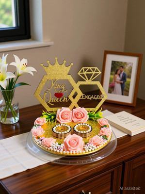 The Hnadvark DesiCraftr engagement ring platter king and queen Ceremony plate Wood, Plastic Decorative Platter(White, Gold)