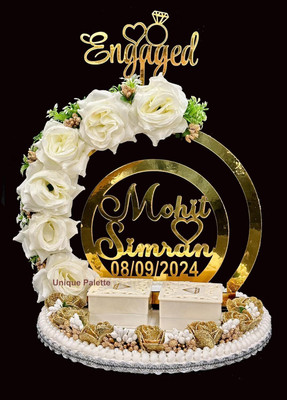 Unique Palette Beautiful Engagement Ring Platter, 10x10x13 inch 2 Detachable Ring Boxes Tray Wood Decorative Platter(White)