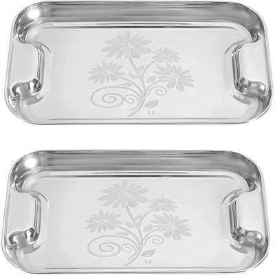 maadadhimati Stainless Steel Serving Tray||Lemon Platter with Steel Finish||Multipurpose Tray Tray(Pack of 2, Microwave Safe)