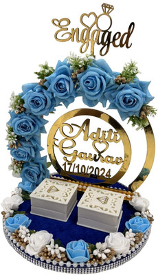 Wedlock Wedlock Engagement Wedding Ring Platter In Blue Color | Wedding Ring Platter Wood Decorative Platter(Blue)