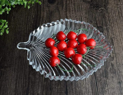 DEVDOX Lightweight Durable Leaf Shape Glass Decorative Platter Glass Decorative Platter(Clear)