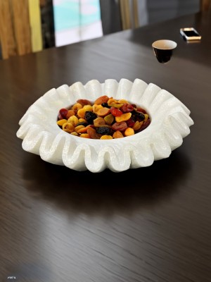TIARAOVERSEAS White Marble Lehriya Bowl Decorative Display Table Center(piece1, 6 nch) Marble Decorative Platter(White)