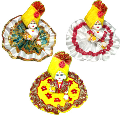 Krishna Collection SIZE NO -5 Laddu Gopal, Kanha Ji, Bal gopal pack of 3 Dress Dress(Cotton, Silk)