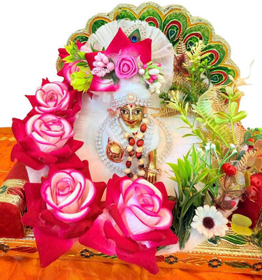 shree enterprise Laddu Gopal, Krishna Ji, Thakur ji, Kanha Ji, Bal Gopal Poshak for size 7, White Rose Dress(Cotton)