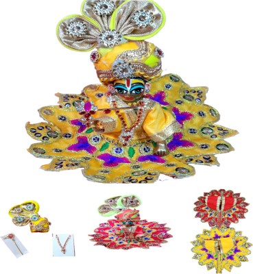 RRN Cllection Festival Special Full Singar Laddu Gopal Size 4, Combo 2 dress, MURLI PAGDI MALA Dress(Cotton, Silk)