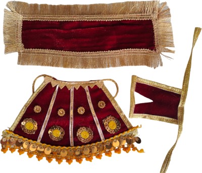 Hanu Creations MATA Rani Vastra, Devi MAA Poshak, Durga MATA Dress, Radha Rani Poshak, (7 inch) maroon Dress(Velvet)