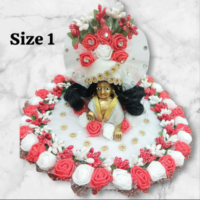 RRC Designer Laddu Gopal Poshak Dress with Flowers and Mukut | Size 1 Krishna Vastra Dress(Cotton)