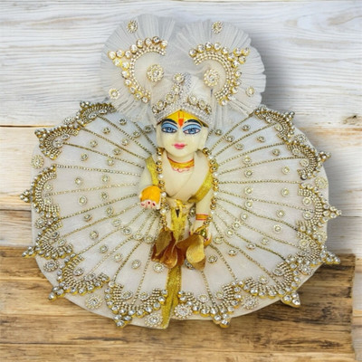 Brijposhakgrah Crystal white laddu gopal ji dress(poshak) for size 2 Dress(Cotton)