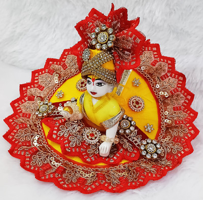 Samco Fas SIZE-4 LADDU GOPAL JI POSKAK RED & YELLOW Dress(Cotton)