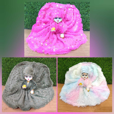KRISHNA COLLECTION HUB set of 3 laddu gopal ji winter special chamki dress size 3 no multi color Dress(Velvet)
