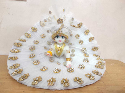 KRISHNA COLLECTION HUB size 5 no laddu gopal ji festival special heavy white poshak Dress(Silk)