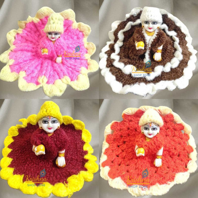 krishna shop zone Size 4, Laddu Gopal Woolen Dress, Pack of 4, Kanha ji Winter Poshak, Random Colour Dress(Wool)