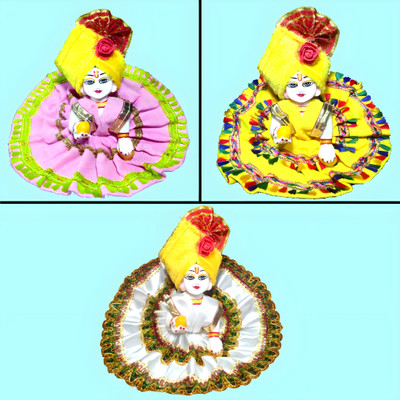 Krishna Collection SIZE NO -3 Laddu Gopal, Kanha Ji, Bal gopal pack of 2 Dress Dress(Cotton, Silk)