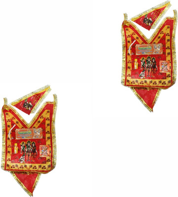 MyGodGift 2 Red Hanuman Ji Shree Ram darbar Chola Combo with 2 set of Silver Bark, Sindoor Dress(Silk)