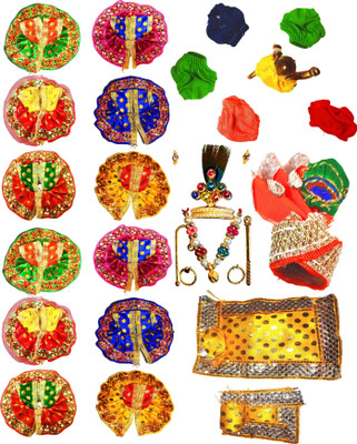 Lootnixx (Pack of21 Only for Size-0)12-Laddu Gopal Dress With 5-Napy,1-Mukut Set,1Cushion Dress(Silk)