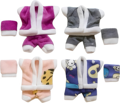 TRIKUTA Set of 4 Laddu Gopal Ji Winter Dress – Woolen Hoodie Suit with Cap (Size 01) Dress(Wool)