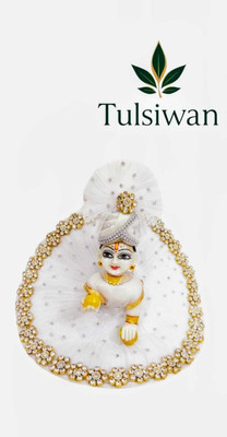 Tulsiwan White Stonework Designer Poshak with Pagdi for Laddu Gopal Krishna No.2 Dress(Cotton)