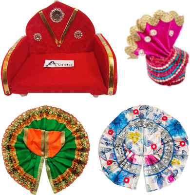 Avishi Laddu Gopal Singhasan with 2 Poshak 1 Mukut/Pagdri, Size 2 no. Dress(Silk, Cardboard)