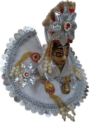 Kanha Laddu Gopal FESTIVAL Special HEAVY LOOK CALCUTTA PATCH Dress With Matching HEAVY MUKUT/Pagdi [Best For ALL Upcoming Festival/Season Special Dress] {Sharad Purnima,Diwali Special WHITE Dress} Size 2 Handmade Premium Quality Dress(Cotton)