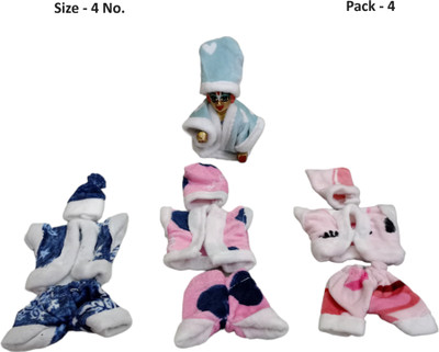 nini Laddu Gopal Ji 4 NO Winter Night Suit with Cap Set, (Random Color & Print) Dress(Wool)