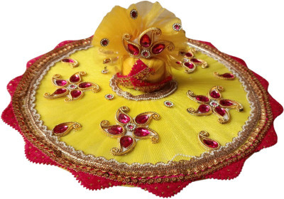 BHHAVYAACREATIONS Handcrafted Krishna Poshak for Bal Gopal – Yellow with Mukut | Size 0/1 No. Dress(Silk)