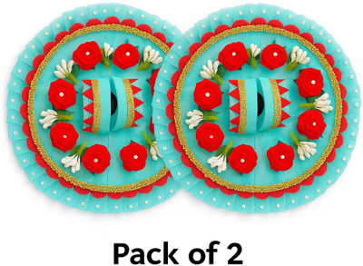Svan Sky Blue Laddu Gopal Dress with Red Floral Lace – Pack of 2 Dress(Cotton)