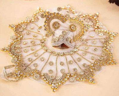 RishiGyan Laddu Gopal, Krishna Ji, Thakur ji, Kanha Ji, Bal Gopal, for 2no. (White,Gold) Dress(Cotton)