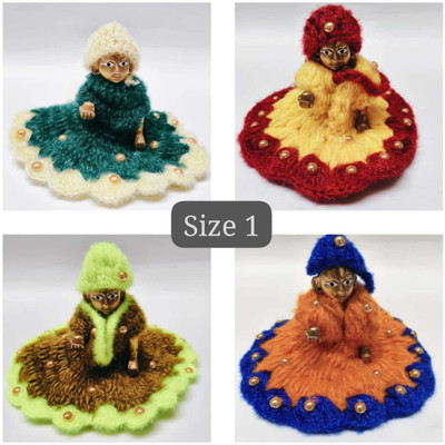Anyfashion size 1 Laddu Gopal Woolen Poshak Moti Winter Dress with cap Multicolor dress Dress(Wool)
