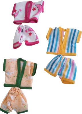 Kanha set of 3 laddu gopal ji cotton night suit/nikker suit(size 4)(any random) Dress(Cotton)