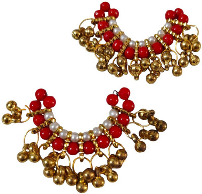 Firmus Red Bead Payal for Deity Laddu Gopal/Krishna Idol Ghungroo Design Deity Ornament((Size-4)Pack of 2 Anklet Decorative Jewelry for Spiritual Use & Home Temple)