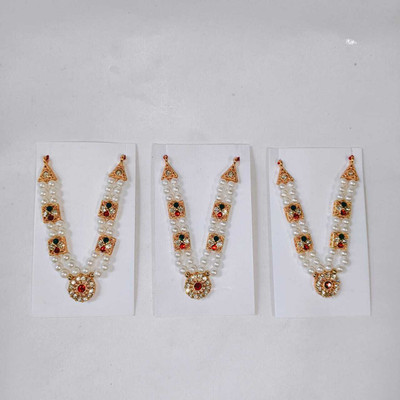 Any Fashion size 6 to 10 Featuring red-green enamel inlay twin pearl lines for kanha ji Deity Ornament(matarani)