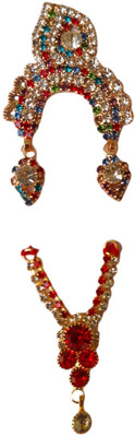 Hanu Collections Chandrika Crown With 1 Mala (Haar) for Radha Rani Ji, Iskcon Style Crown Deity Ornament(For idol size 0 to 4 no.)