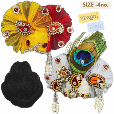 Truedivine Size 4no. Laddu Gopal Pagdi Set pack of 2, Designer, Handmade pagdi with hair Deity Ornament(Size 4no. Laddu Gopal pagdi)