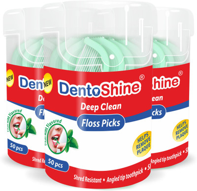 Dentoshine Deep Clean Floss Pick Mint flavored 50 ct CAN (Pack of 3)(20.2 cm, Pack of 3)