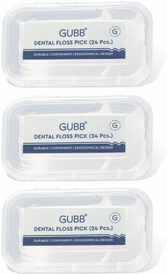 GUBB Dental Floss Pick With Handle Pack of 3 - 24 Floss Picks Each(Pack of 3)