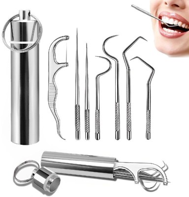 FLOSTRAIN Dental Tools, 7 in 1 Stainless Steel Teeth Cleaning Tool Kit(Pack of 7)