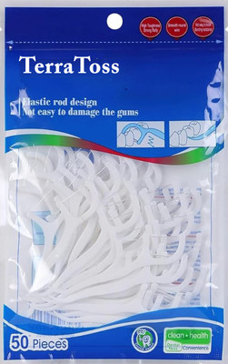 TerraToss Dental Floss Picks [50 Pcs] | Premium Toothpicks for Fresh Breath(7 cm)