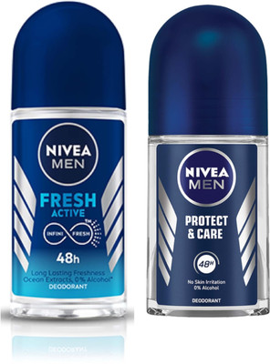 NIVEA Fresh Active Roll On 50ML & Protect & Care Roll On 50ML (Set of 2) Deodorant Roll-on  -  For Men(100 ml, Pack of 2)
