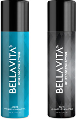 Bellavita Noir & Azure Deo Parfum Combo|2x150ml|Long lasting Body spray| Deodorant Spray  -  For Men & Women(300 ml, Pack of 2)