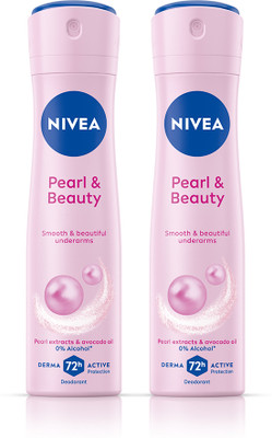 NIVEA Pearl and Beauty Combo for Smooth Underarms, 0% Alcohol, 72h Active Protection Deodorant Spray - For Women(300 ml, Pack of 2)