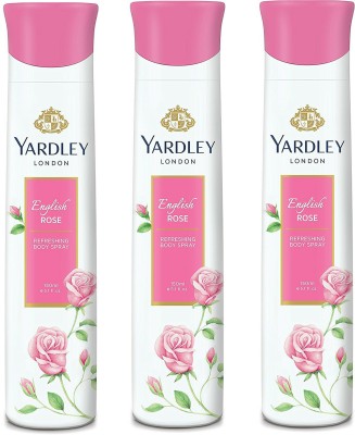 Yardley London Women English Rose 150ML Each (Pack of 3) Deodorant Spray  -  For Women(450 ml, Pack of 3)