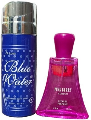 St. Louis BLUE WATER DEO 150 ML AND PINKBERRY 50 ML PERFUME Body Spray  -  For Men & Women(200 ml, Pack of 2)