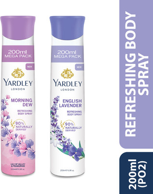 Yardley London Morning Dew Refreshing Body Spray 200ml + English Lavender 200ml Deodorant Spray  -  For Women(400 ml, Pack of 2)