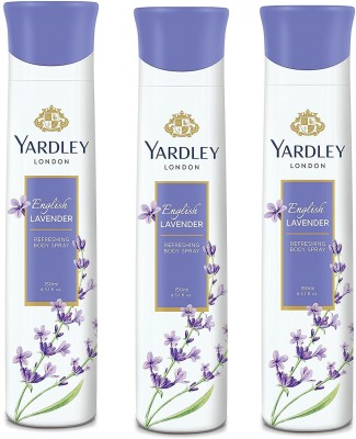 Yardley London English Lavender 150ML Each (Pack of 3) Body Spray  -  For Women(450 ml, Pack of 3)