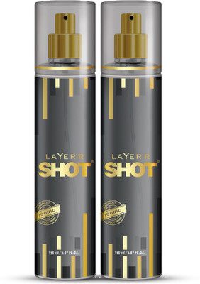 Layer'r Shot Shot Iconic Fragrant Long Lasting Fragrance Body Spray  -  For Men(150 ml, Pack of 2)
