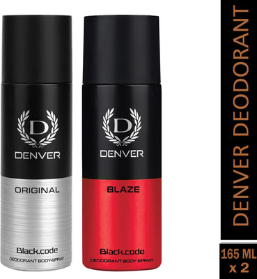 DENVER Black Code,Blaze |Long Lasting|Provides 24hour odor protection Deodorant Spray  -  For Men(300 ml, Pack of 2)