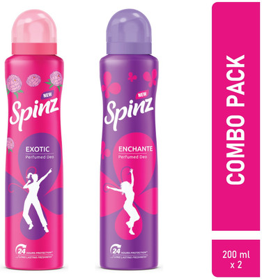 Spinz Exotic & Enchante Perfumed Deodrants For Women | Combo Pack (200ml + 200ml) Deodorant Spray – For Women  (400 Ml, Pack Of 2) For Rs. 244 @ 56 %