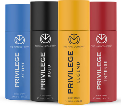 THE MAN COMPANY Privilege Intense , Legend, Bold & Active Deodorant Spray - For Men(600 ml, Pack of 4)